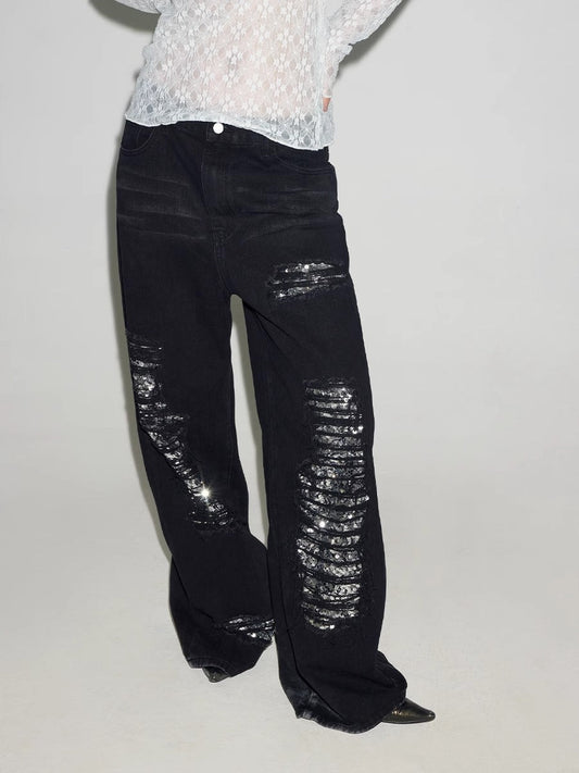 Original Color Washed Oversized Sequin Ripped Jeans [ID:0183PA]