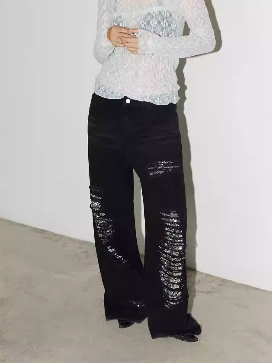 Original Color Washed Oversized Sequin Ripped Jeans [ID:0183PA]