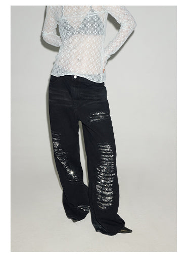 Original Color Washed Oversized Sequin Ripped Jeans [ID:0183PA]