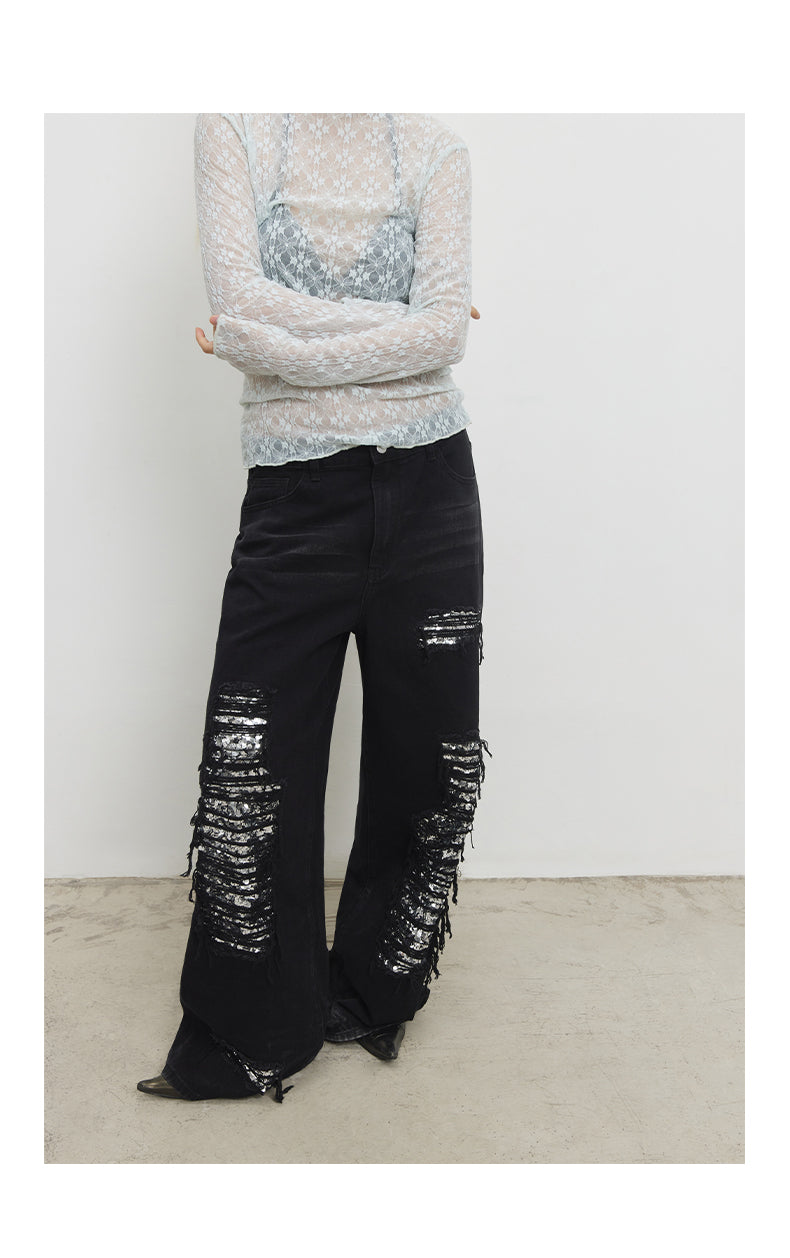 Original Color Washed Oversized Sequin Ripped Jeans [ID:0183PA]