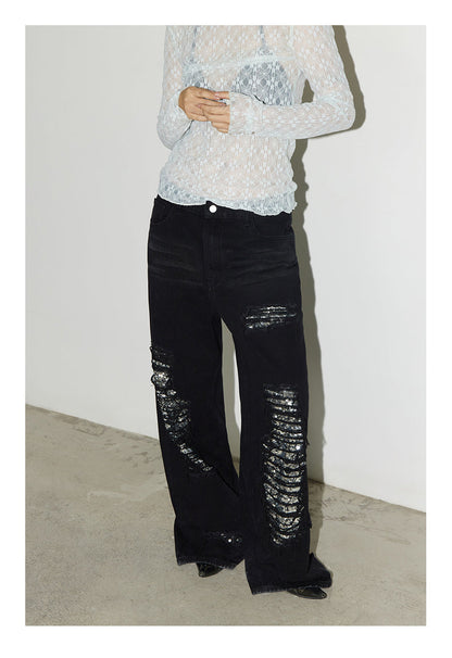 Original Color Washed Oversized Sequin Ripped Jeans [ID:0183PA]