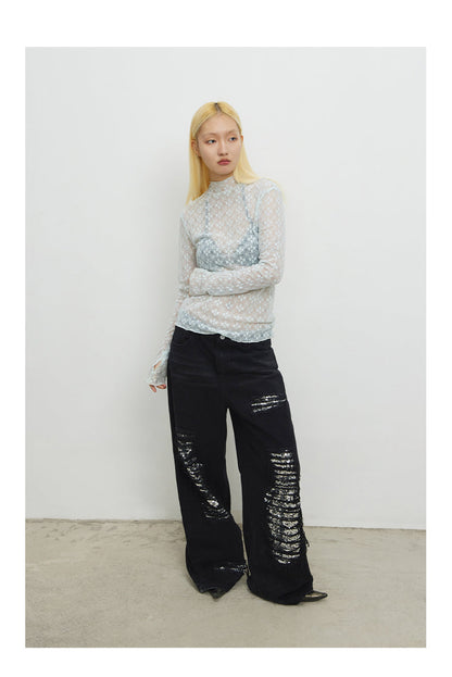 Original Color Washed Oversized Sequin Ripped Jeans [ID:0183PA]