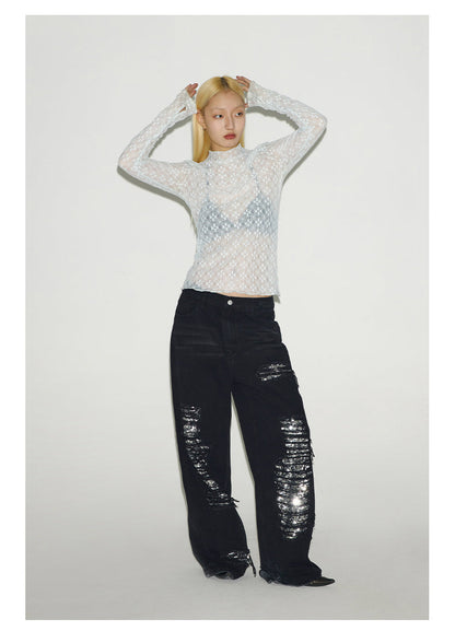 Original Color Washed Oversized Sequin Ripped Jeans [ID:0183PA]