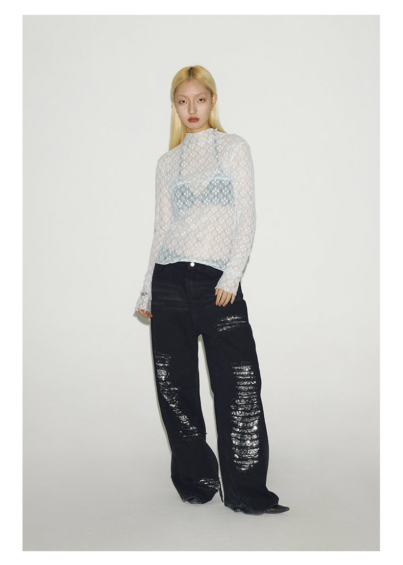 Original Color Washed Oversized Sequin Ripped Jeans [ID:0183PA]