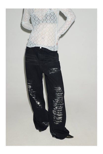 Original Color Washed Oversized Sequin Ripped Jeans [ID:0183PA]