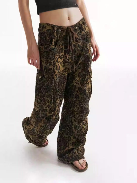 Leopard Print Paratrooper Structure Wide Leg Casual Unisex Pants [ID:0184PA]