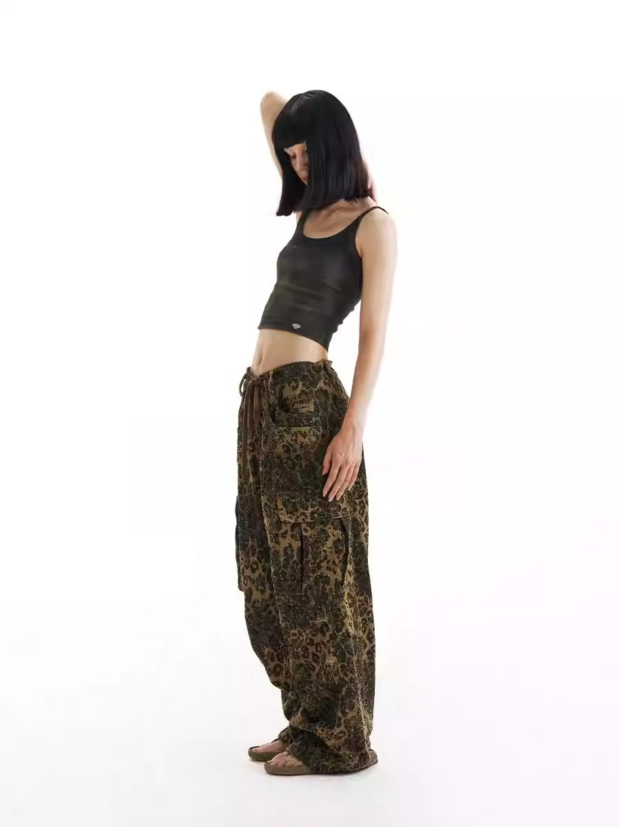 Leopard Print Paratrooper Structure Wide Leg Casual Unisex Pants [ID:0184PA]