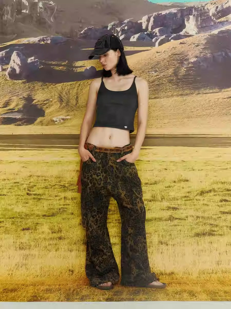 Leopard Print Paratrooper Structure Wide Leg Casual Unisex Pants [ID:0184PA]