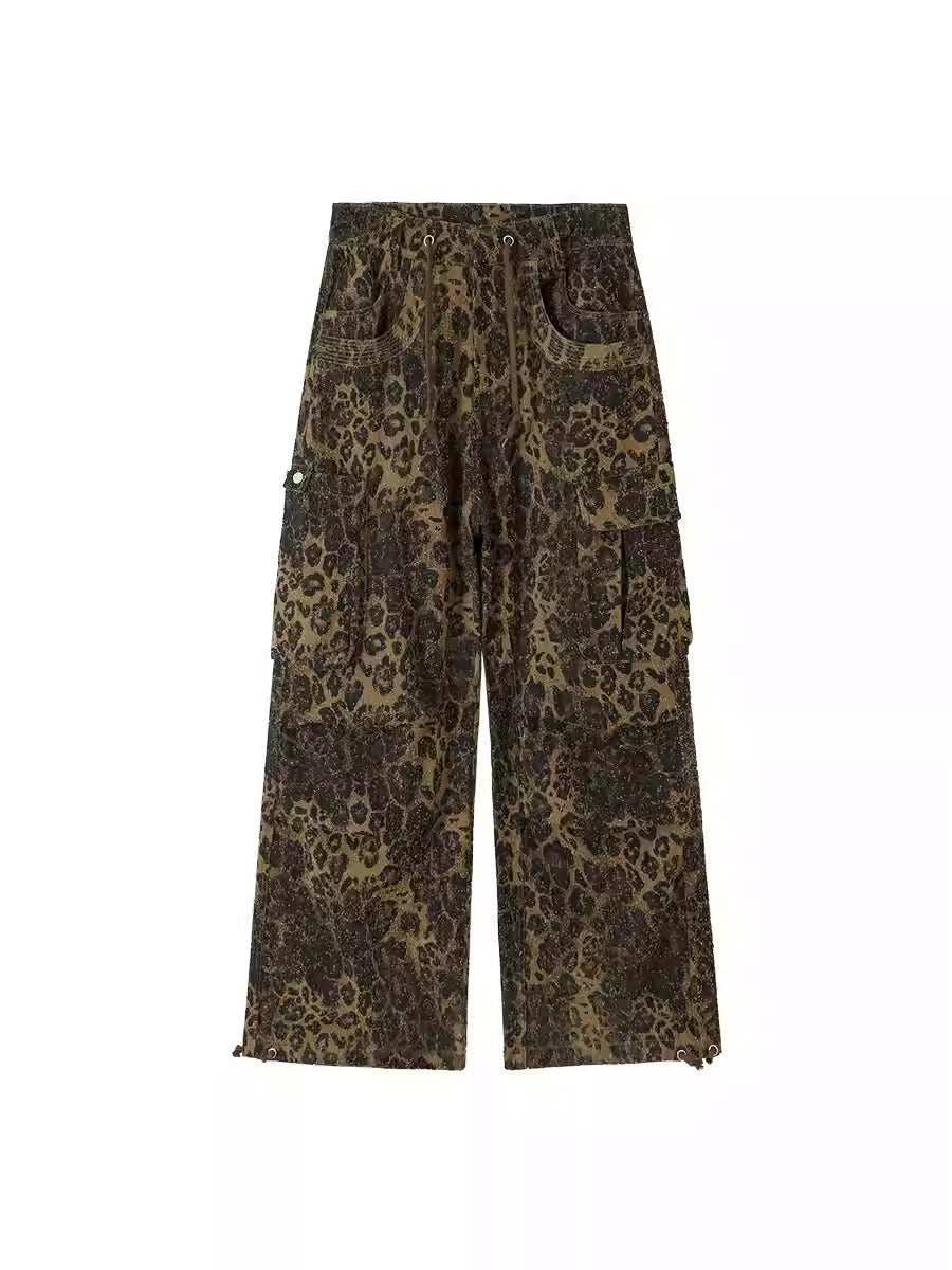 Leopard Print Paratrooper Structure Wide Leg Casual Unisex Pants [ID:0184PA]