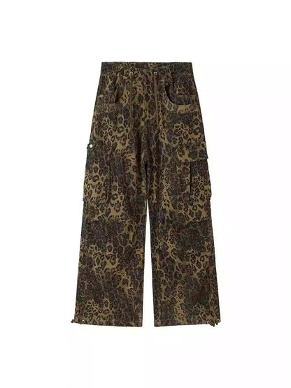 Leopard Print Paratrooper Structure Wide Leg Casual Unisex Pants [ID:0184PA]