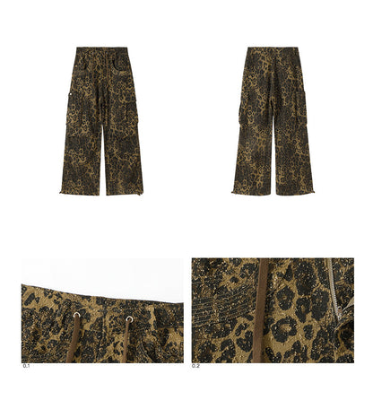 Leopard Print Paratrooper Structure Wide Leg Casual Unisex Pants [ID:0184PA]