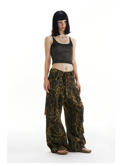 Leopard Print Paratrooper Structure Wide Leg Casual Unisex Pants [ID:0184PA]