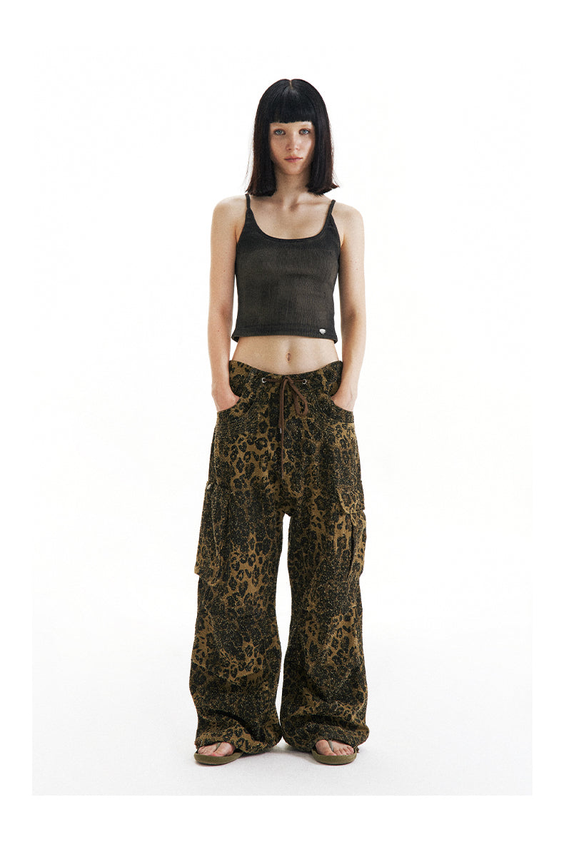 Leopard Print Paratrooper Structure Wide Leg Casual Unisex Pants [ID:0184PA]