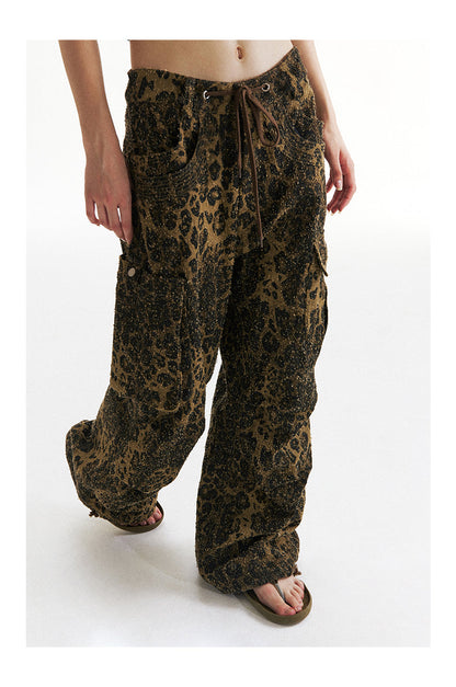 Leopard Print Paratrooper Structure Wide Leg Casual Unisex Pants [ID:0184PA]