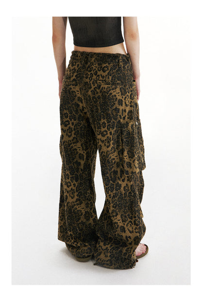 Leopard Print Paratrooper Structure Wide Leg Casual Unisex Pants [ID:0184PA]