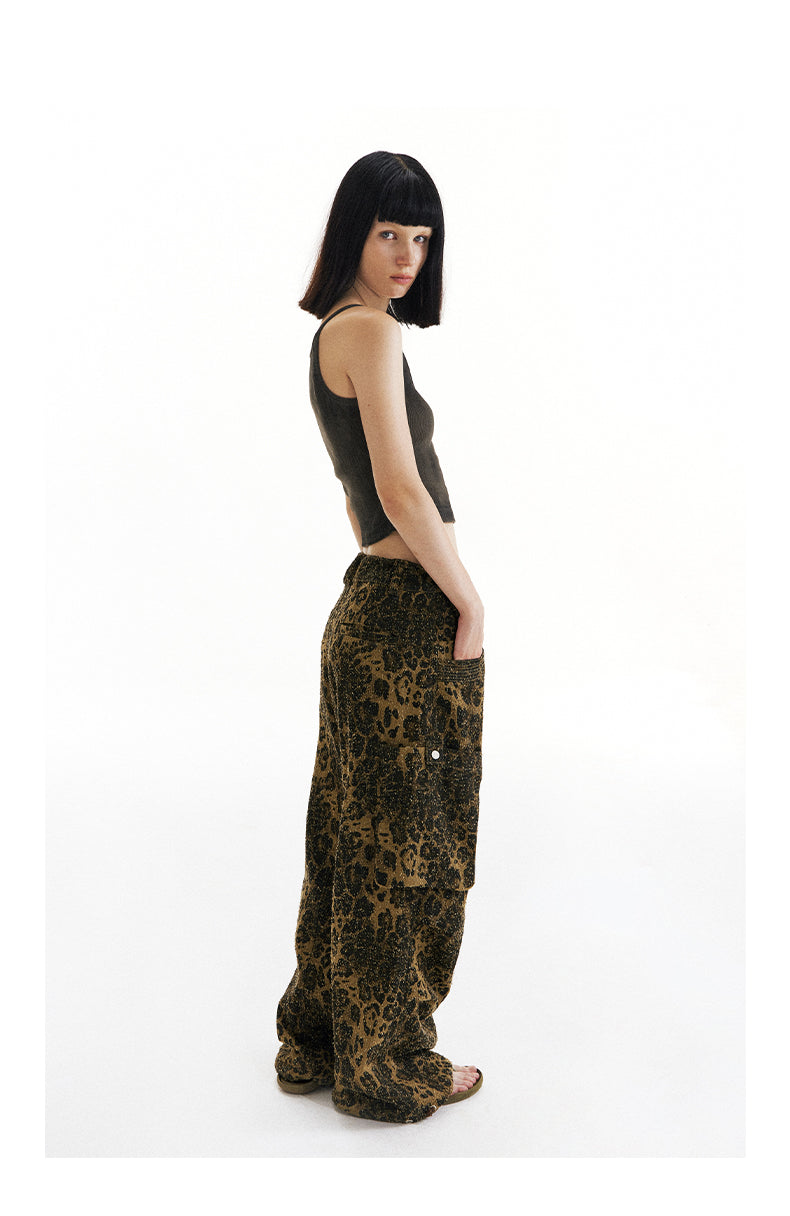 Leopard Print Paratrooper Structure Wide Leg Casual Unisex Pants [ID:0184PA]