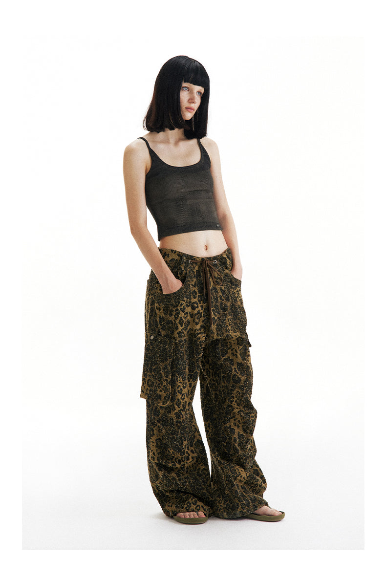 Leopard Print Paratrooper Structure Wide Leg Casual Unisex Pants [ID:0184PA]