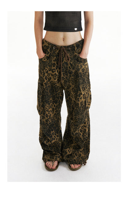 Leopard Print Paratrooper Structure Wide Leg Casual Unisex Pants [ID:0184PA]