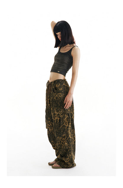 Leopard Print Paratrooper Structure Wide Leg Casual Unisex Pants [ID:0184PA]