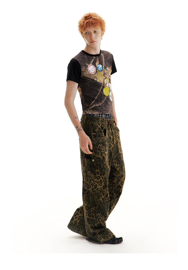 Leopard Print Paratrooper Structure Wide Leg Casual Unisex Pants [ID:0184PA]