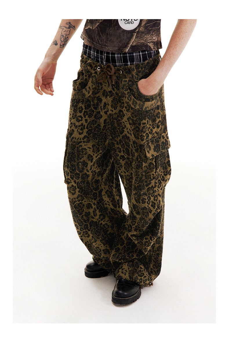 Leopard Print Paratrooper Structure Wide Leg Casual Unisex Pants [ID:0184PA]