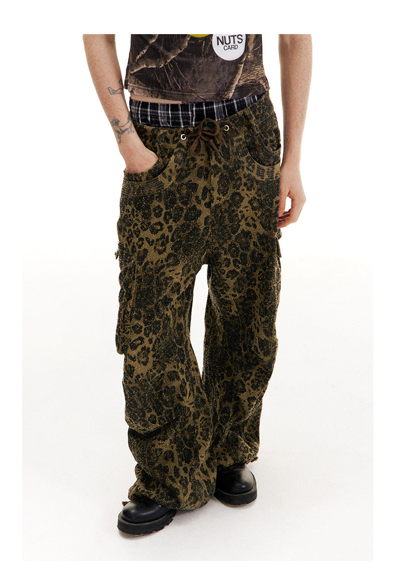 Leopard Print Paratrooper Structure Wide Leg Casual Unisex Pants [ID:0184PA]