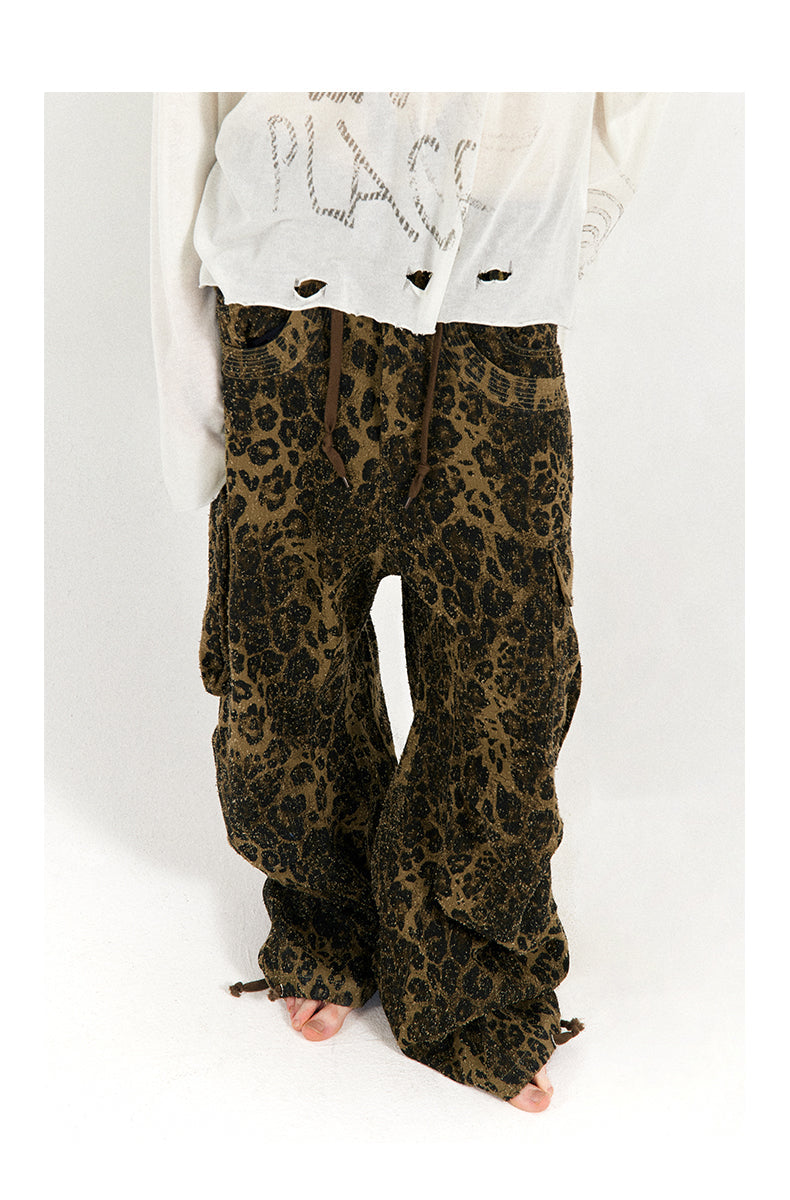 Leopard Print Paratrooper Structure Wide Leg Casual Unisex Pants [ID:0184PA]