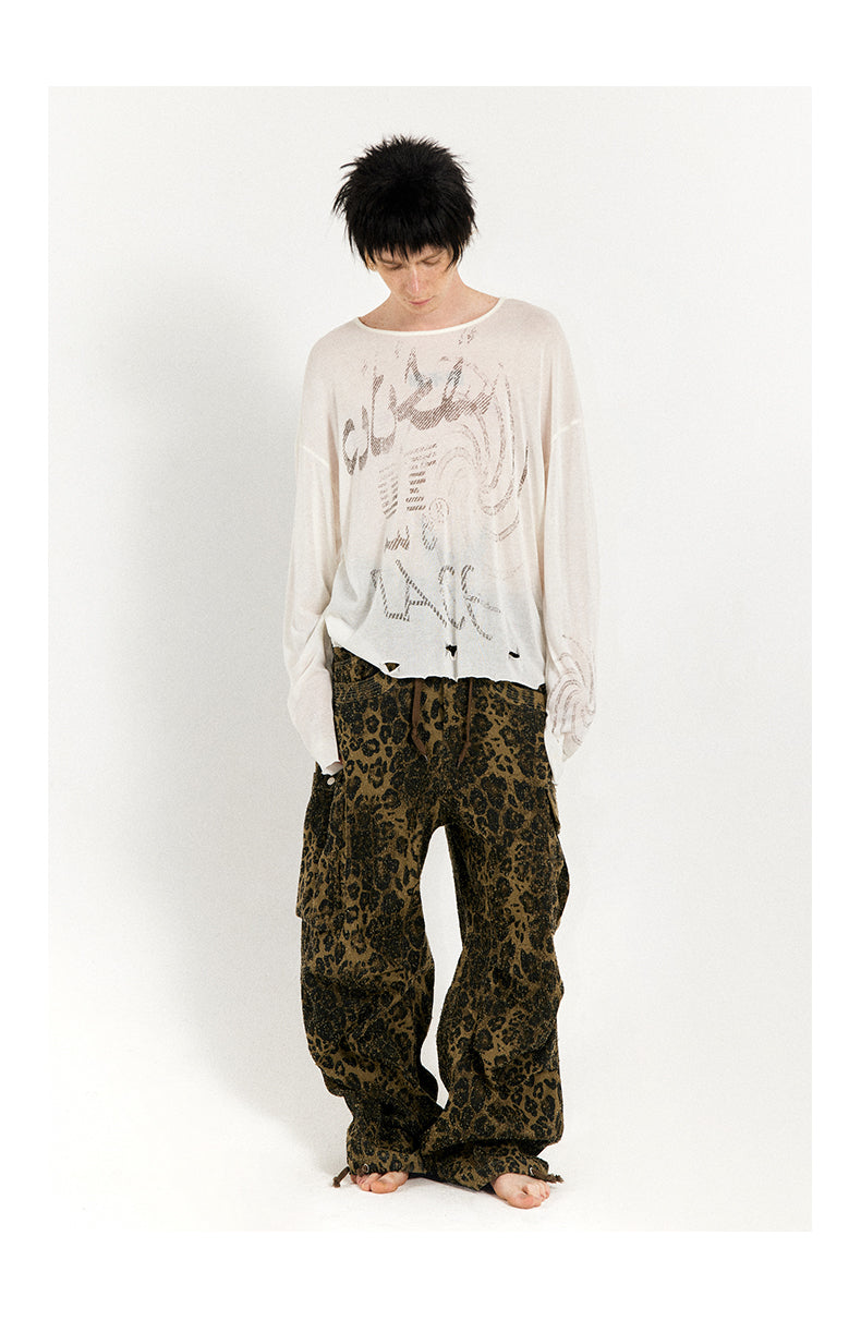 Leopard Print Paratrooper Structure Wide Leg Casual Unisex Pants [ID:0184PA]