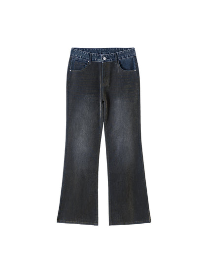 Star Velvet Embossed Vintage Washed Denim Pants [ID:0188PA]