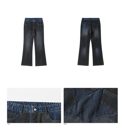 Star Velvet Embossed Vintage Washed Denim Pants [ID:0188PA]