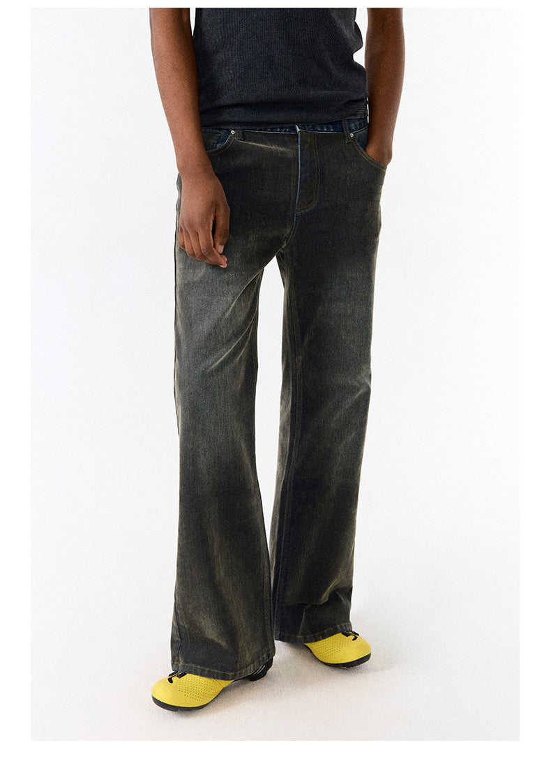 Star Velvet Embossed Vintage Washed Denim Pants [ID:0188PA]