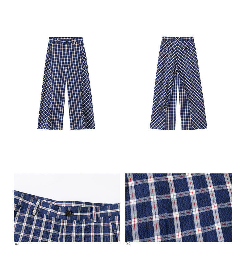 Retro Patchwork Bubble Check Bias Cut Wide Leg Pants Unisex [ID:0190PA]