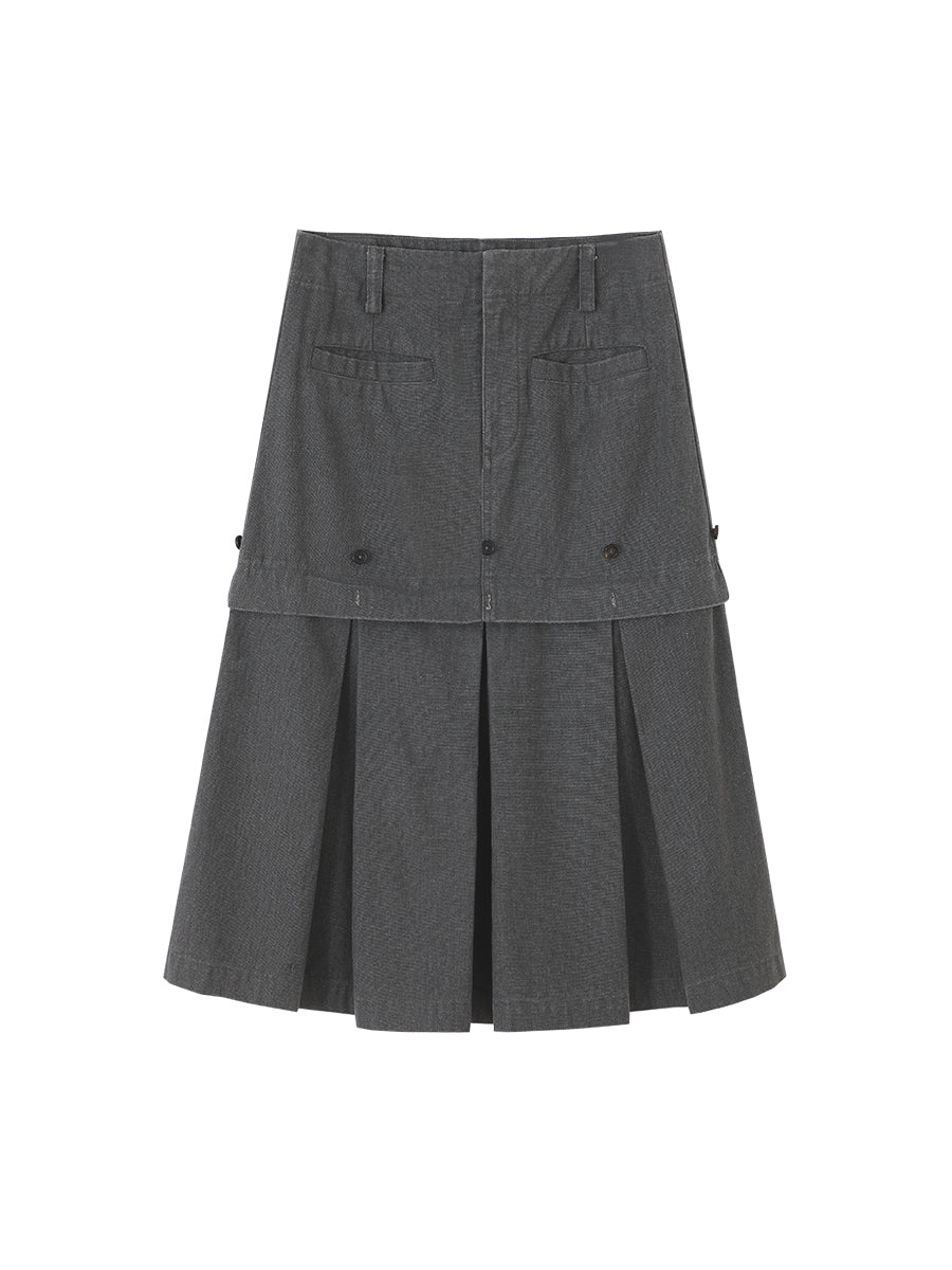 Pleats Skirts Faux Double-Layered Reversible Pleated Skirt [ID:0195SK]