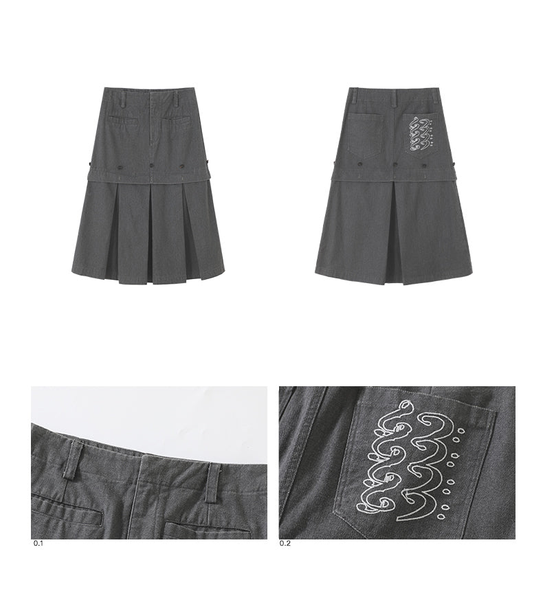 Pleats Skirts Faux Double-Layered Reversible Pleated Skirt [ID:0195SK]