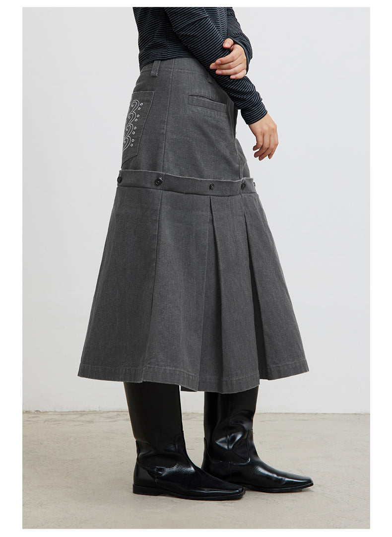 Pleats Skirts Faux Double-Layered Reversible Pleated Skirt [ID:0195SK]