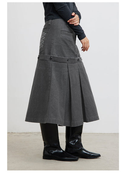 Pleats Skirts Faux Double-Layered Reversible Pleated Skirt [ID:0195SK]