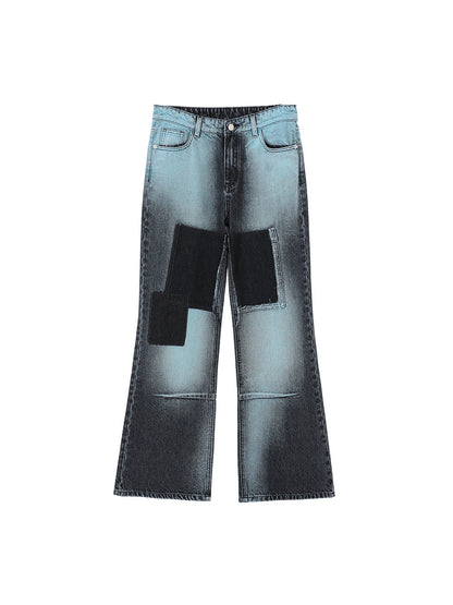 Low-Rise Bootcut Jeans Color Block Micro Flare Low Waist Denim Pants [ID:0197PA]