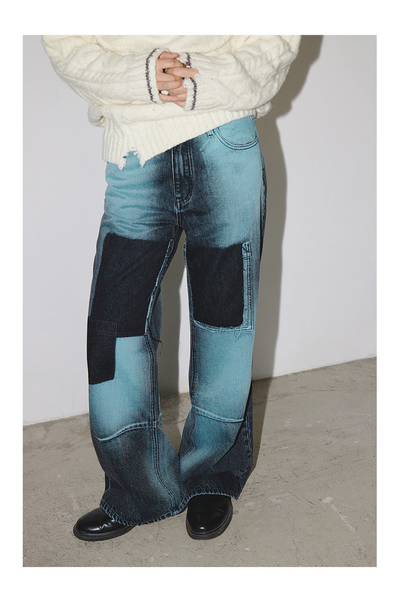 Low-Rise Bootcut Jeans Color Block Micro Flare Low Waist Denim Pants [ID:0197PA]