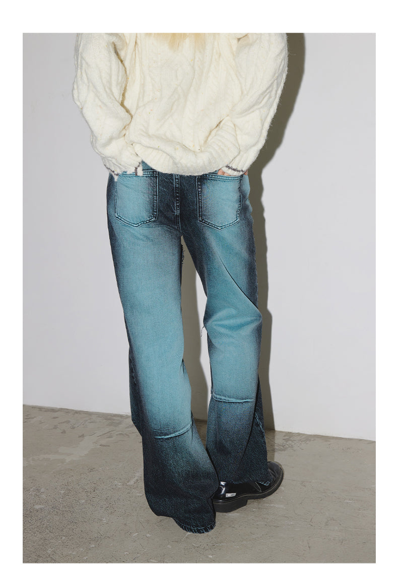 Low-Rise Bootcut Jeans Color Block Micro Flare Low Waist Denim Pants [ID:0197PA]