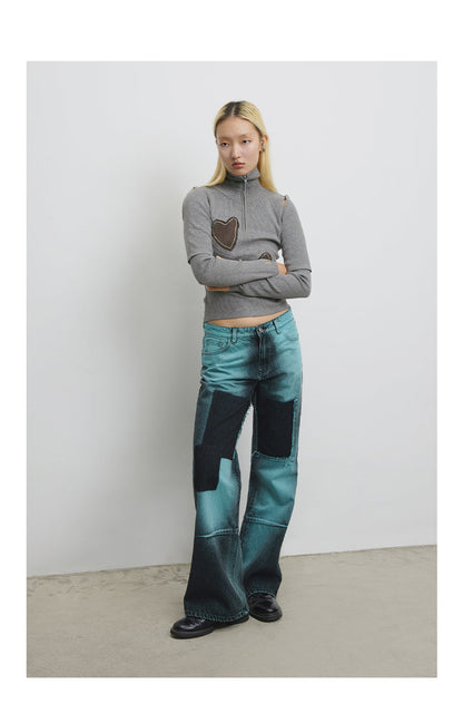 Low-Rise Bootcut Jeans Color Block Micro Flare Low Waist Denim Pants [ID:0197PA]