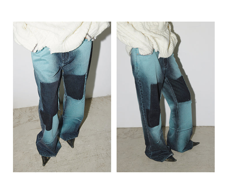 Low-Rise Bootcut Jeans Color Block Micro Flare Low Waist Denim Pants [ID:0197PA]