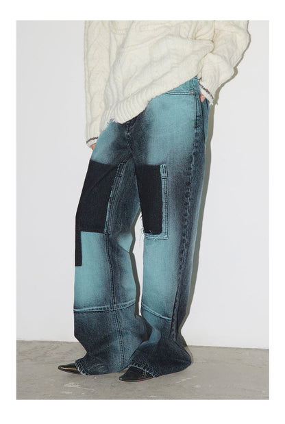 Low-Rise Bootcut Jeans Color Block Micro Flare Low Waist Denim Pants [ID:0197PA]