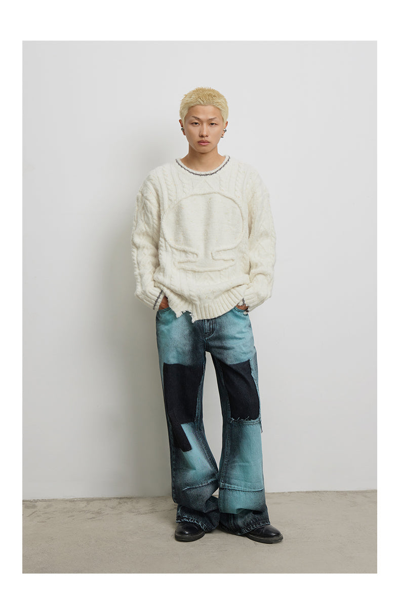 Low-Rise Bootcut Jeans Color Block Micro Flare Low Waist Denim Pants [ID:0197PA]