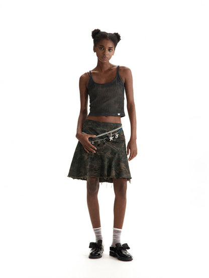 Vertical Cut Camouflage Skirt Asymmetrical Design [ID:0199SK]