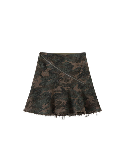 Vertical Cut Camouflage Skirt Asymmetrical Design [ID:0199SK]