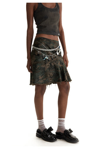 Vertical Cut Camouflage Skirt Asymmetrical Design [ID:0199SK]