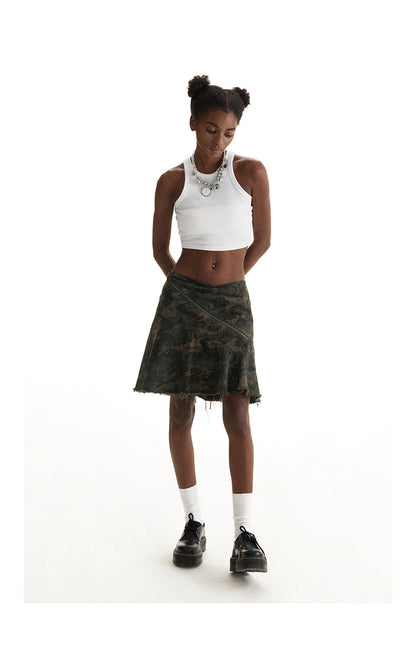 Vertical Cut Camouflage Skirt Asymmetrical Design [ID:0199SK]