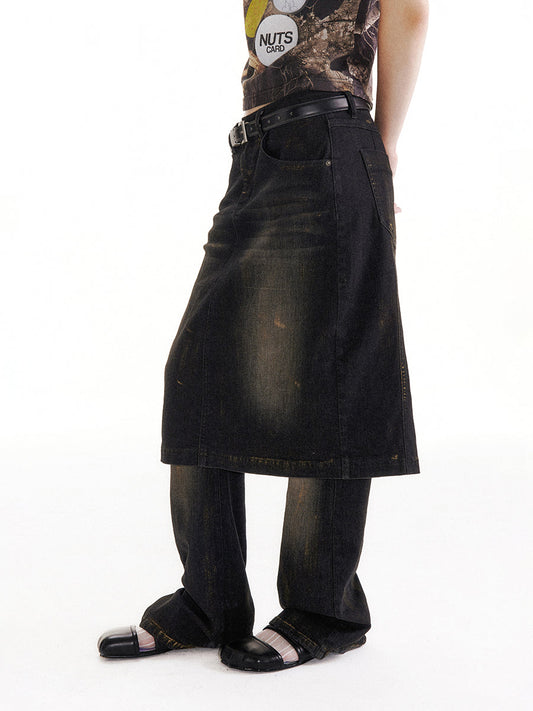 Brushed Gold Denim Midium Skirt Pants [ID:0202SK]