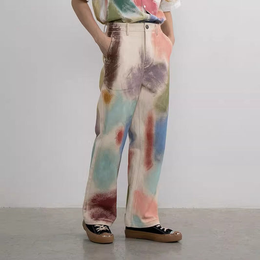 Hand-Painted Brush Stroke Trousers Long Pants [ID:0204PA]