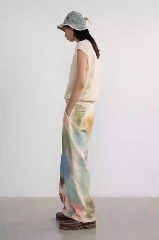 Hand-Painted Brush Stroke Trousers Long Pants [ID:0204PA]